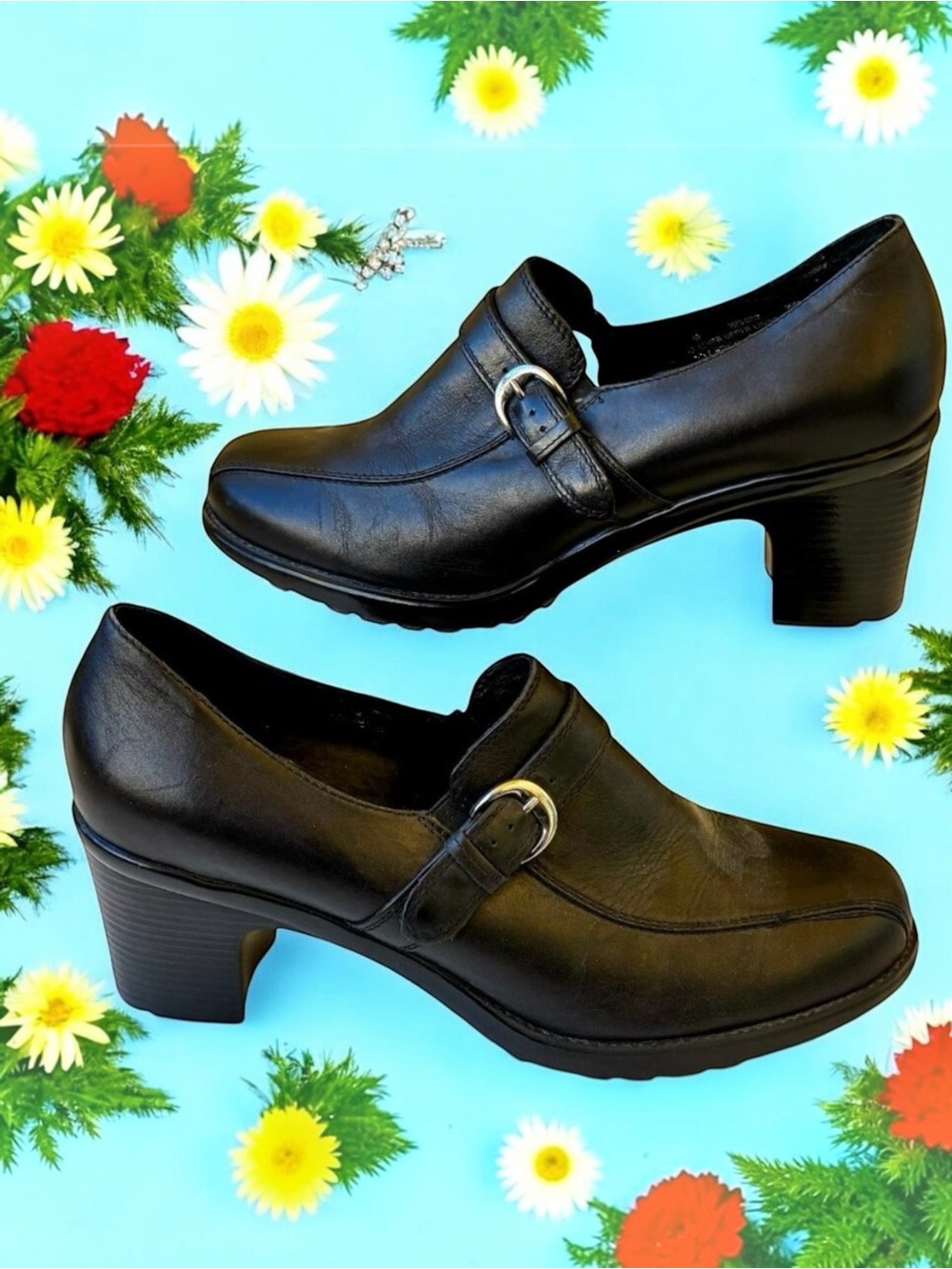 Dansko Black Leather Pump Heel Clog Rosalie Buckle Strap Womens size 40 9.5 10